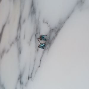 Blue crystal Sterling silver stud earrings cubic/square crystal stone earrings